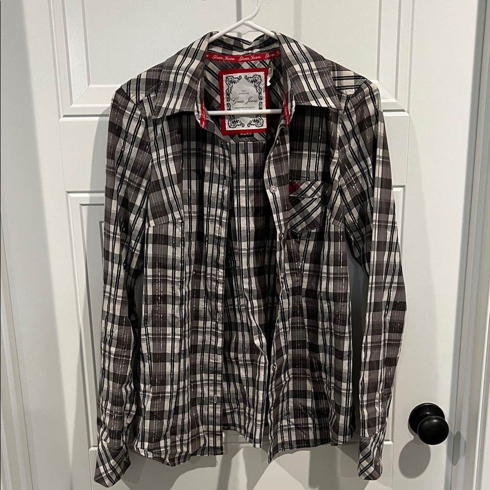 Guess Black and White Plaid Shirt